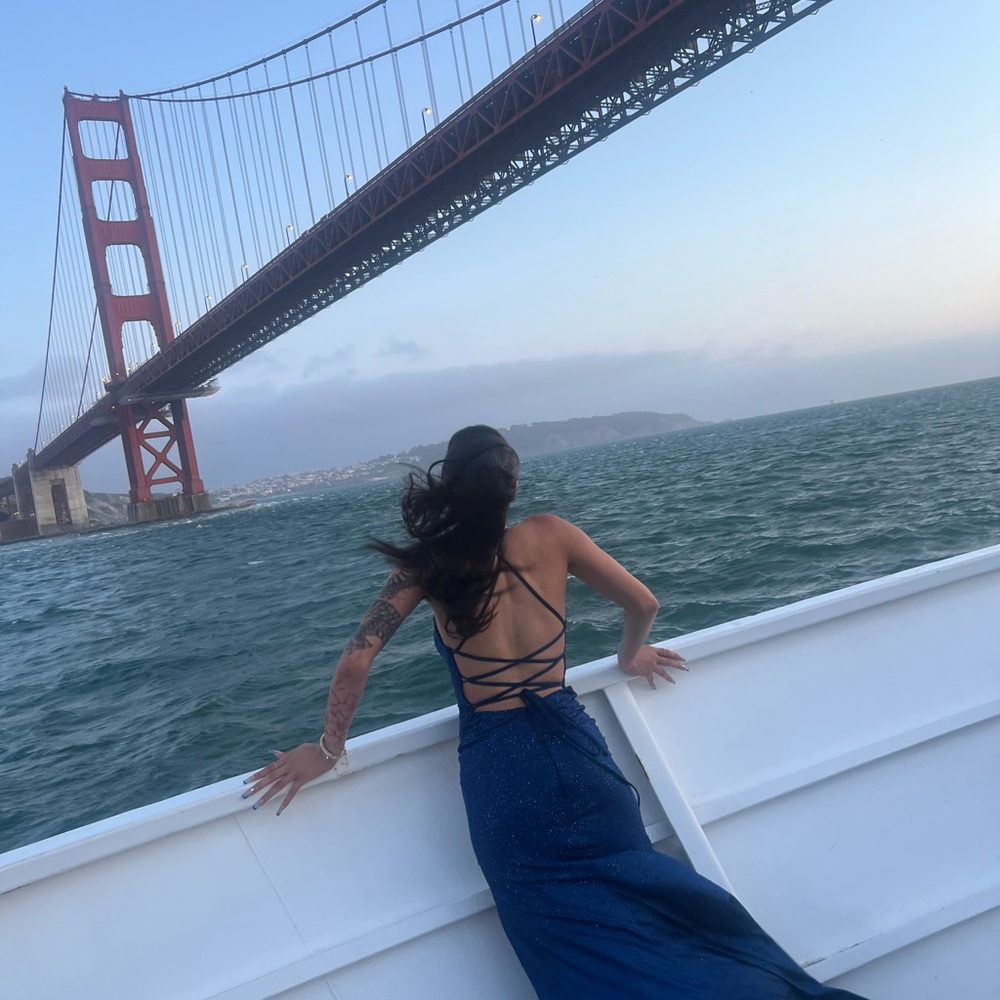 Elegant Blue Backless Dress